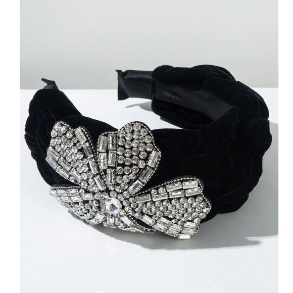Luxe Velvet Rhinestone Floral Statement Headband main image 2